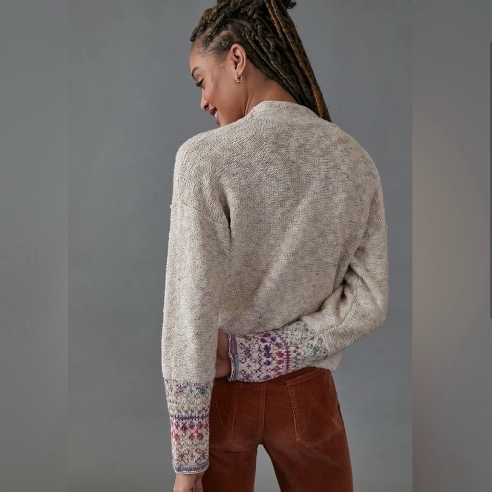 Anthropologie Pilcro Drew Surplice Beige Patterned Women's Sweater Size 1X - Picture 2 of 12